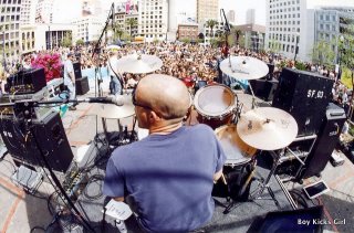 Boy Kicks Girl playing in Union Square with Blink 182 Boy Kicks Girl playing in Union Square with Blink 182