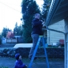 Ethan hang lights up with Dad.