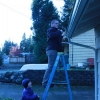 Ethan hang lights up with Dad.